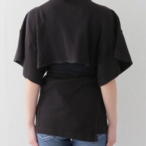 BASERANGE The Clair Wrap Top Black Organic Cotton Ribbed Open Back Cross Tie Top